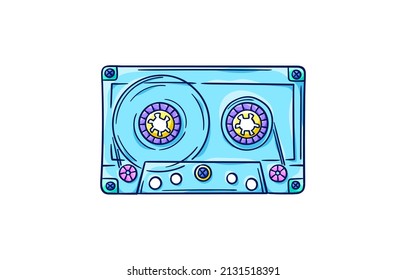 Ilustración de cinta de audio. Casete retro para boombox o reproductor de música portátil. Álbum musical. vector de estilo de los años 90. Ilustración de moda de los años 90. Nostalgia de los años 90.