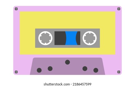 Audio cassette with magnetic tape. Device for recording sound. Attribute of the 80s, 90s. Flat style. Vector illustration