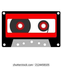 Audio cassette with magnetic tape isolated with white background.