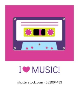  Audio cassette old tape painted in a flat style. Vector illustration. Retro and vintage.