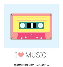 Audio cassette old tape painted in a flat style. Vector illustration. Retro and vintage.