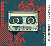 Audio cassette on graffiti background