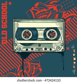 Audio cassette on graffiti background