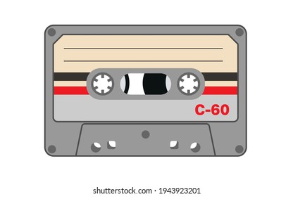 Audio cassette on magnetic tape. Cassette in vector, isolated from white background. Object popular in the 80s and 90s.
