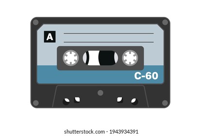 Audio cassette on magnetic tape. Cassette in vector, isolated from white background. Object popular in the 80s and 90s.