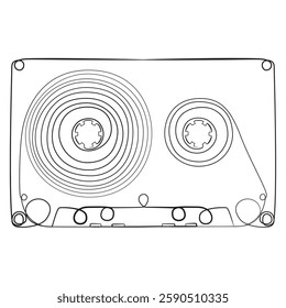 Audio cassette one line drawing on white isolated background