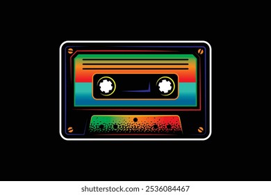 Audio cassette. Original vector illustration in vintage style. T-shirt design. Hand drawn, not AI