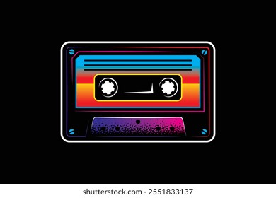 Casete de audio. Ilustración vectorial original en estilo vintage. Diseño de camiseta. Dibujado a mano, no AI