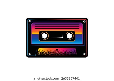 Casete de audio. Ilustración vectorial original en estilo vintage. Diseño de camiseta. Dibujado a mano, no AI
