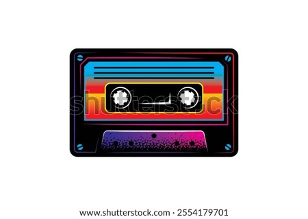 Audio cassette. Original vector illustration in vintage style. T-shirt design. Hand drawn, not AI