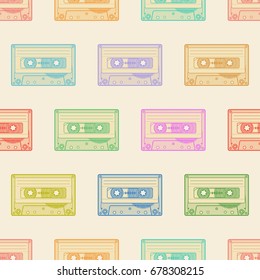 Audio cassette pattern on light background. Magnetic tape in color.