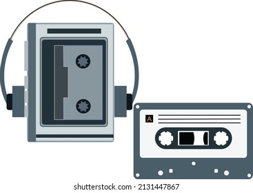 audio cassette player and retro portable music trend in 90s isolated on white