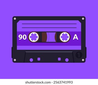 Audio cassette poster. Cartoon retro music tape backdrop, pop music album tape design flat vector illustration. Old school music audio tape background