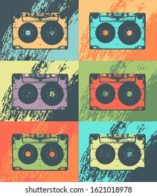 Audio Cassette poster in pop art style. Vector music entertainment background