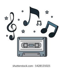 audio cassette record with music notes