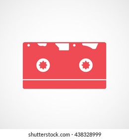 Audio Cassette Red Flat Icon On White Background