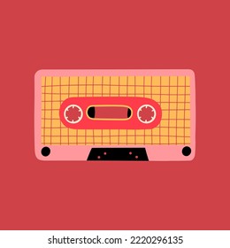 Audio cassette, retro design. Element in the style of 90s, 1980s. Vector illustration in flat style