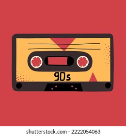 Cinta de audio, diseño retro. Elemento del estilo de los años 90, 80. Ilustración vectorial en estilo plano