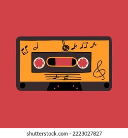 Audio cassette, retro design. Element in the style of 90s, 1980s. Vector illustration in flat style
