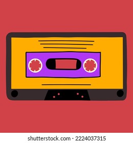 Audio cassette, retro design. Element in the style of 90s, 1980s. Vector illustration in flat style