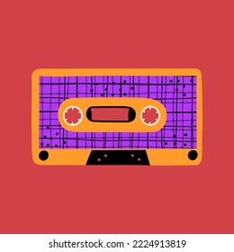 Audio cassette, retro design. Element in the style of 90s, 1980s. Vector illustration in flat style