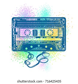 Cinta de audio. Concepto de música retro. Estilo de la vieja escuela. Cartel 80 y 90