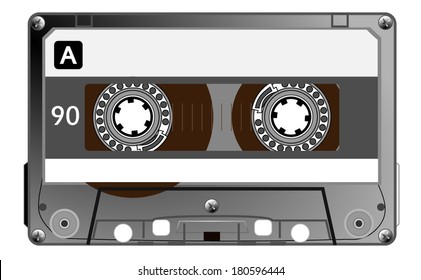 Audio cassette, retro style, a side, black and white. Grayscale, with a space to write your text. vector art image eps10, isolated on white background