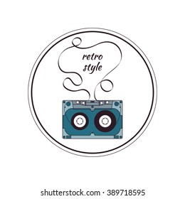 Audio cassette.  Round color badge 