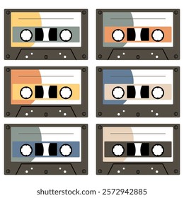 Audio cassette set on white background retro vintage music object vector illustration 