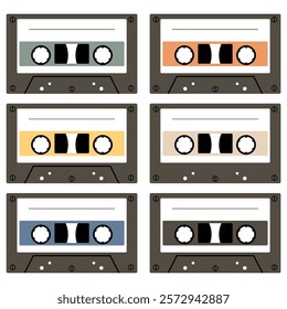 Audio cassette set on white background retro vintage music object vector illustration 