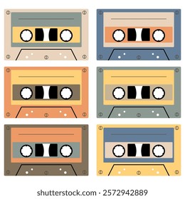 Audio cassette set on white background retro vintage music object vector illustration 