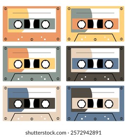 Audio cassette set on white background retro vintage music object vector illustration 