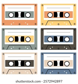 Audio cassette set on white background retro vintage music object vector illustration 