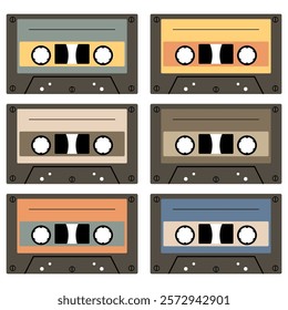 Audio cassette set on white background retro vintage music object vector illustration 