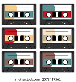 Audio cassette set on white background retro vintage music object vector illustration