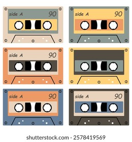 Audio cassette set on white background retro vintage music object vector illustration