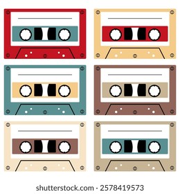 Audio cassette set on white background retro vintage music object vector illustration