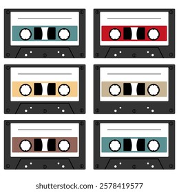 Audio cassette set on white background retro vintage music object vector illustration