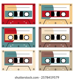 Audio cassette set on white background retro vintage music object vector illustration