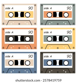 Audio cassette set on white background retro vintage music object vector illustration