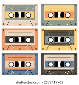 Audio cassette set on white background retro vintage music object vector illustration