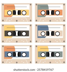 Audio cassette set on white background retro vintage music object vector illustration