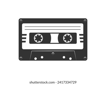 Audio cassette silhouette flat illustration