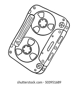 Audio cassette sketch style vector illustration.