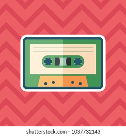 Audio cassette sticker flat icon with color background.