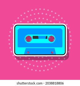 Audio cassette sticker isolated object, vector illustration.