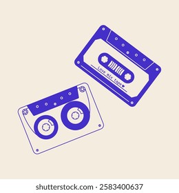 Audio cassette tape. Analog magnetic tape for music recording and playing, retro obsolete device for song mixtape, 80s 90s music equipment. Vector flat illustration