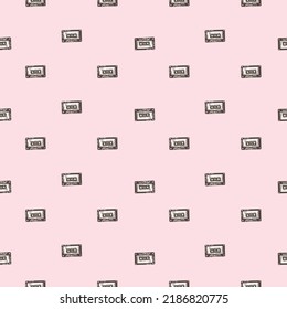 Audio cassette tape engraved seamless pattern. Vintage music cassette tape in hand drawn style. Sketch texture for fabric, wallpaper, textile, print, title, wrapping paper. Vector illustration.
