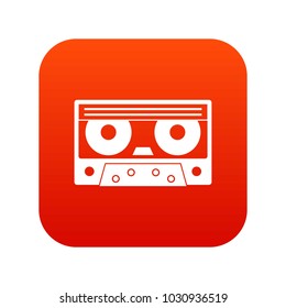 Audio cassette tape icon digital red for any design isolated on white vector illustration