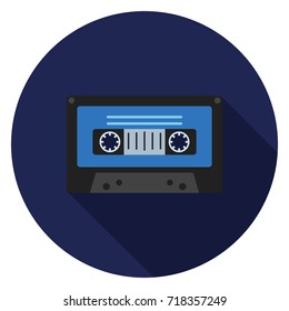 Audio cassette tape icon. Illustration in flat style. Round icon with long shadow.